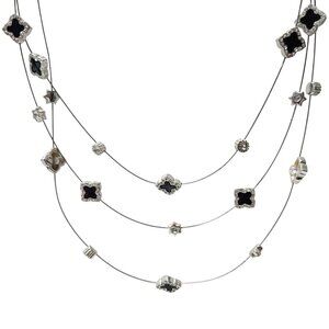 Elegant Black and Crystal Multi Strand Necklace Statement Fashion Jewelry Women